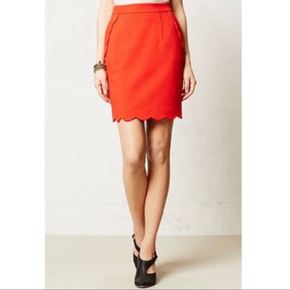 Anthropologie Darling Red Ponte Knit Scalloped Skirt - Picture 7 of 7